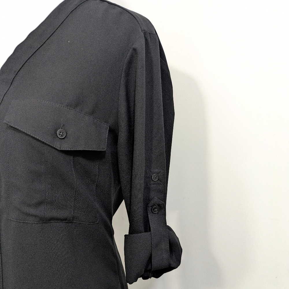 Express Solid Black Long Sleeve Roll Tab Shirtdre… - image 5